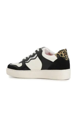sneakers bassa da donna effetto naplack e pelle nero beige