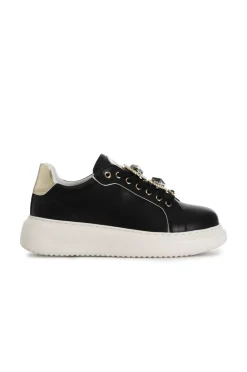 sneakers da donna in pelle con accessori gioiello removibili nero