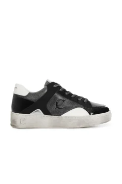 sneakers da donna in pelle con lacci multi nero