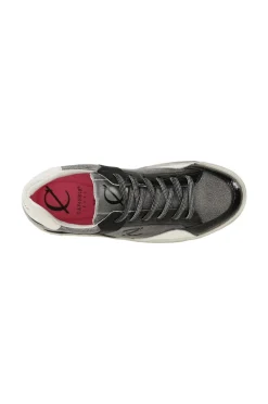 sneakers da donna in pelle con lacci multi nero