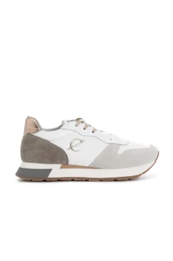 sneakers da donna in pelle scamosciata e tessuto multi taupe