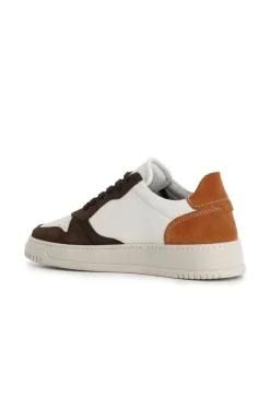 sneakers da uomo allacciate in pelle e camoscio multi cioccolato