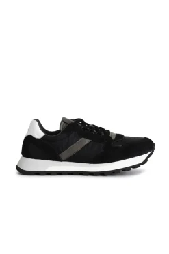 sneakers da uomo in pelle scamosciata e tessuto multi nero