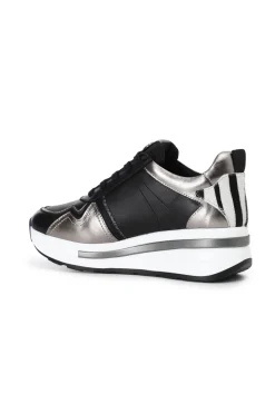 sneakers in pelle con inserti in cavallino e laminato nero/antracite