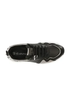 sneakers in pelle con inserti in cavallino e laminato nero/antracite
