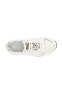 sneakers in pelle con ricamo e accessorio cuore removibile bianco