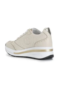 sneakers in pelle con ricamo imbottito beige