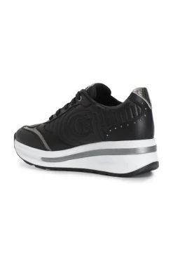 sneakers in pelle con ricamo imbottito nero