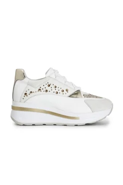 sneakers in pelle e strass bianco
