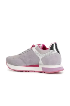 sneakers in pelle scamosciata e tessuto con riporti glitter glicine