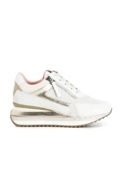 sneakers in tessuto con zip multi panna