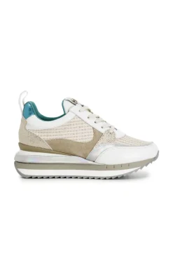 sneakers in tessuto glitter con lacci multi platino