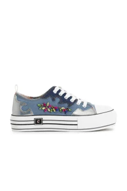 sneakers in tessuto jeans con strass jeans