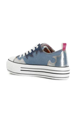 sneakers in tessuto jeans con strass jeans