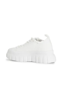 sneakers in tessuto sfrangiato e patch di strass bianco