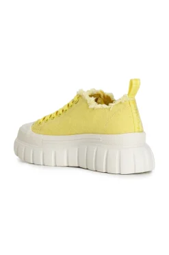 sneakers in tessuto sfrangiato e patch di strass giallo