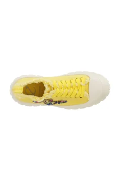 sneakers in tessuto sfrangiato e patch di strass giallo