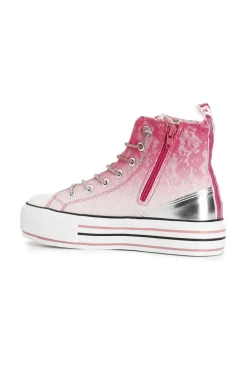 sneakers mid pizzo degradé con lacci strass fuxia
