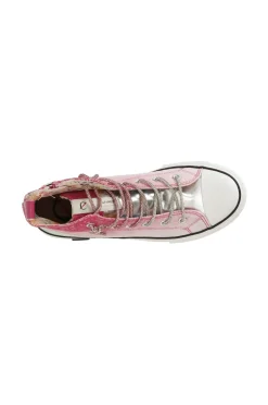 sneakers mid pizzo degradé con lacci strass fuxia