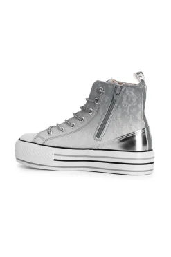 sneakers mid pizzo degradé con lacci strass perla