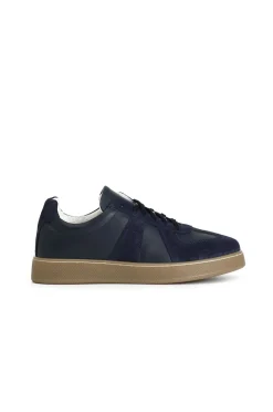 sneakers uomo in pelle e scamosciato blu