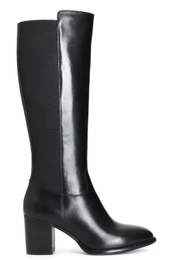 stivale da donna in pelle con elastico nero