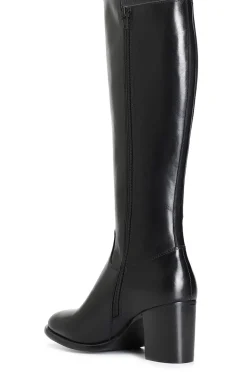 stivale da donna in pelle con elastico nero