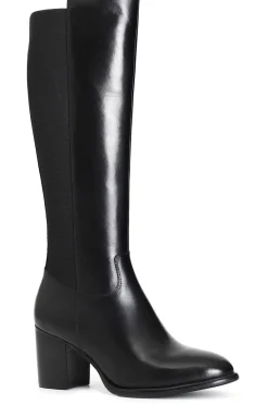 stivale da donna in pelle con elastico nero