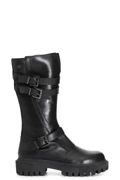 stivale donna in pelle con fibbie nero