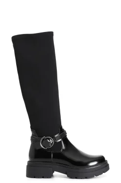 stivale elasticizzato in similpelle con fibbia nero