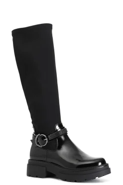 stivale elasticizzato in similpelle con fibbia nero