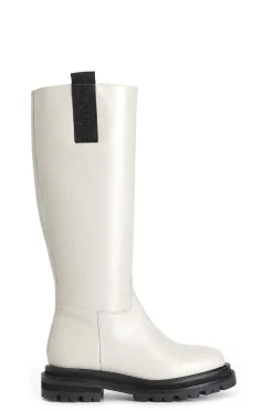 stivale in pelle con cerniera off white