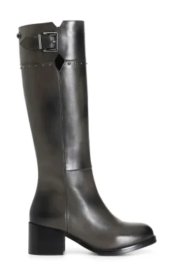 stivale in pelle con fibbia e borchie grigio