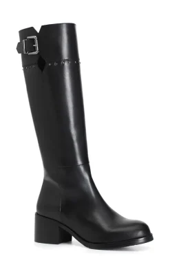 stivale in pelle con fibbia e borchie nero