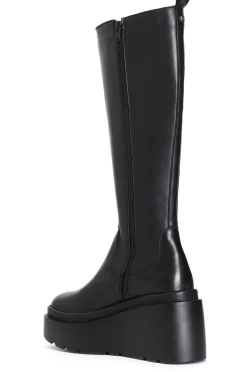 stivale in pelle con maxi cerniera e plateau nero