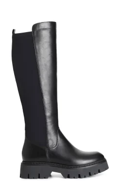 stivale in pelle e lycra nero