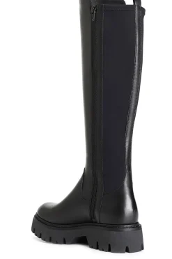 stivale in pelle e lycra nero