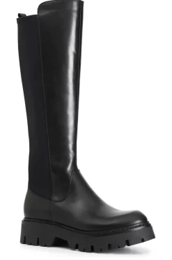 stivale in pelle e lycra nero