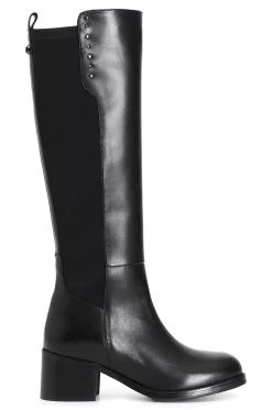 stivale in pelle e stretch con borchie nero