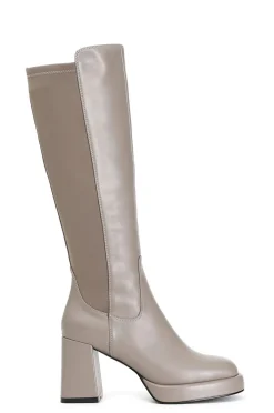 stivale in pelle e stretch taupe
