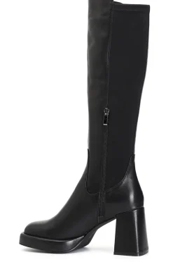 stivale in pelle e stretch nero