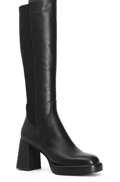 stivale in pelle e stretch nero