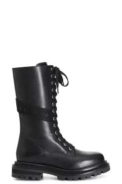 stivaletto 3/4 in pelle allacciato nero