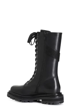 stivaletto 3/4 in pelle allacciato nero