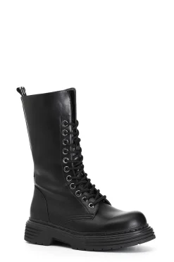 stivaletto alto allacciato in similpelle nero