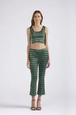 top corto tessuto jacquard rombo multiverde