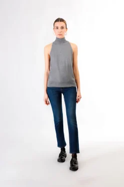 top smanicato con colletto alto fumo