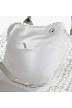 tote bag in crochet di carta bicolore marmo