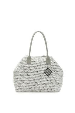 tote bag in crochet di carta bicolore marmo
