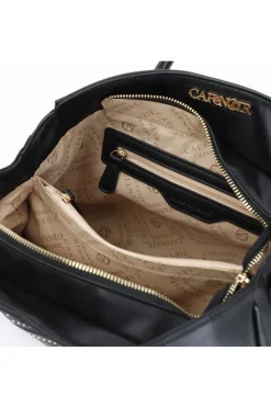 tote con applicazioni di micro rivetti nero